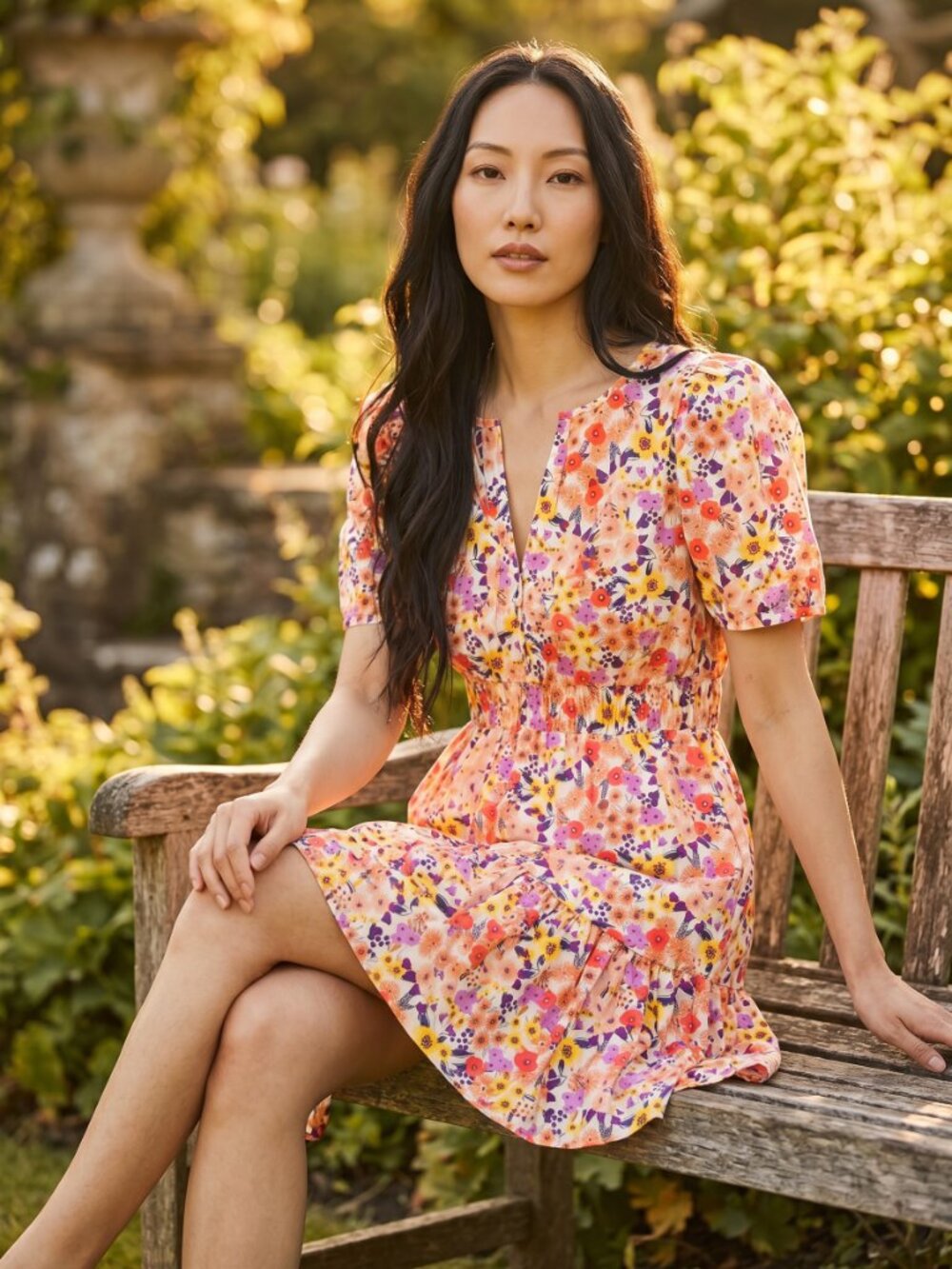 Miley + Molly Boutique Floral Garden Party Tiered Mini Dress Puff Sleeve S M L image 2